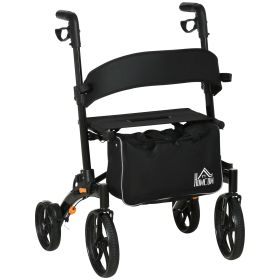 HOMCOM Senior Rollator Walker, Aluminum, Black, with Seat, Backrest, Adjustable Handle Height, and Storage Bag HOMCOM Senior Rollator Walker, Aluminum, Black, with Seat, Backrest, Adjustable Handle Height, and Storage Bag