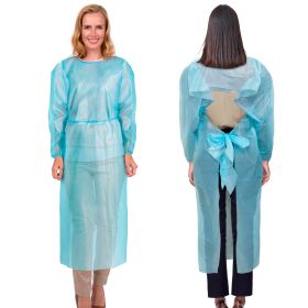 Blue Polyethylene Isolation Gowns 45 Long. Pack of 25 Medical Disposable Gowns with Sleeves. Protective Gown Disposable 1 Mil Large Unisex Dispos Blue Polyethylene Isolation Gowns 45 Long. Pack of 25 Medical Disposable Gowns with Sleeves. Protective Gown Disposable 1 Mil Large Unisex Dispos